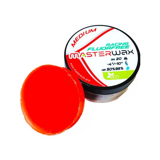 A product picture of the MasterWax RACING FLUORFREE Medium Wool-Apply Wax (-4C/-10C) | 20g