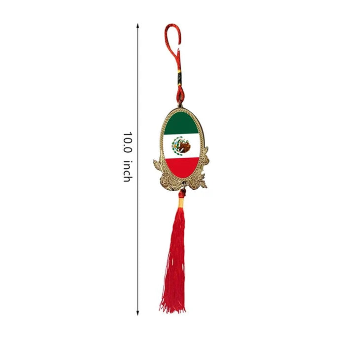 Mexico Flag Oval Car Hanging Ornament with Red Tassel - Patriotic Rearview Mirror Decor (JH243220)