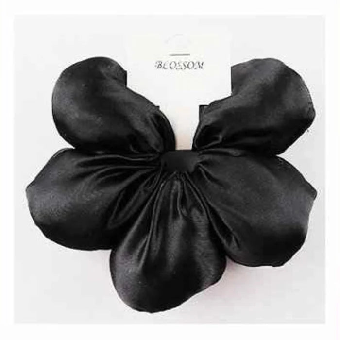 Midnight Bloom | Black Satin Flower Scrunchie & Hair Accessory (ITW-201BK)