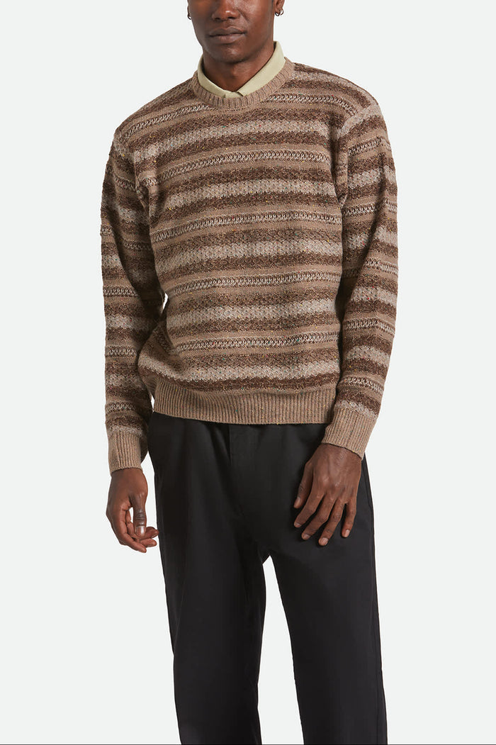 Men's Midnight Crew Sweater in the color Multi Neutral Stripe - Men's Front View
