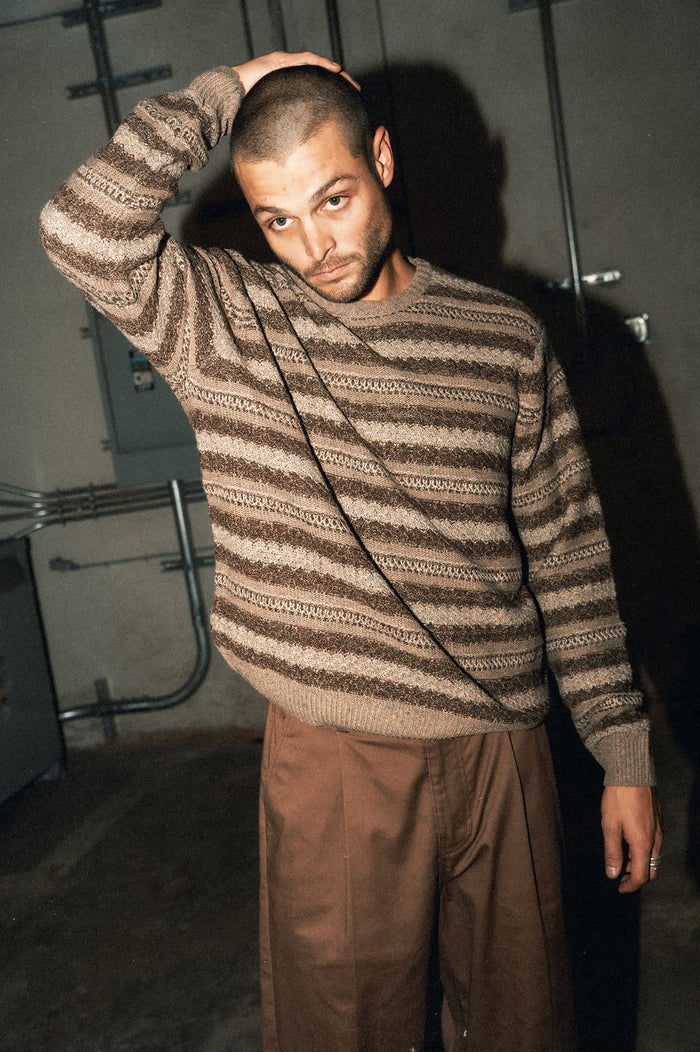 Men's Midnight Crew Sweater in the color Multi Neutral Stripe - Men's Lifestyle image