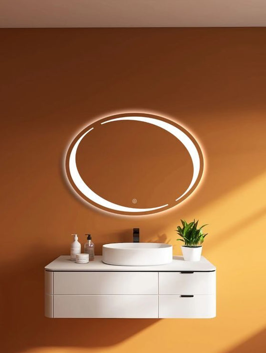Modern Illuminated Oval Vanity Led Mirror With Touch Sensor(3 Led Lights)