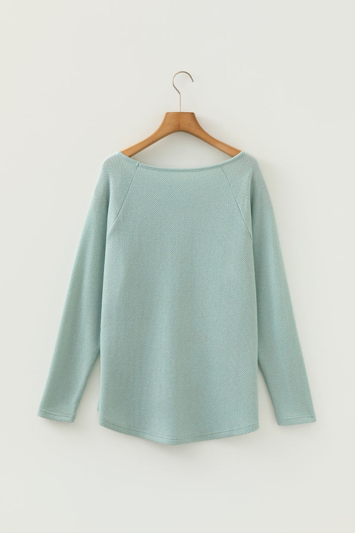 Moonlight Jade Textured Raglan Sleeve Knit Loose Top