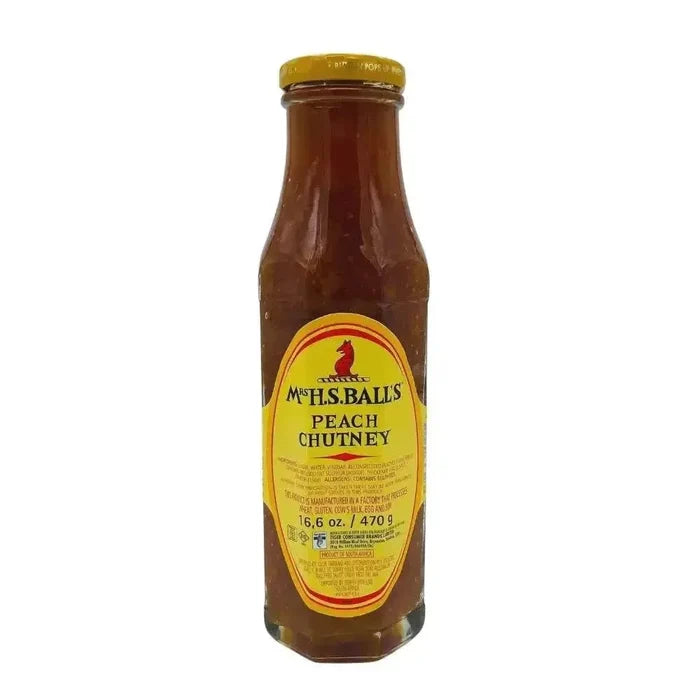 Mrs Balls Peach Chutney 470g jar with sweet, tangy South African fruit chutney