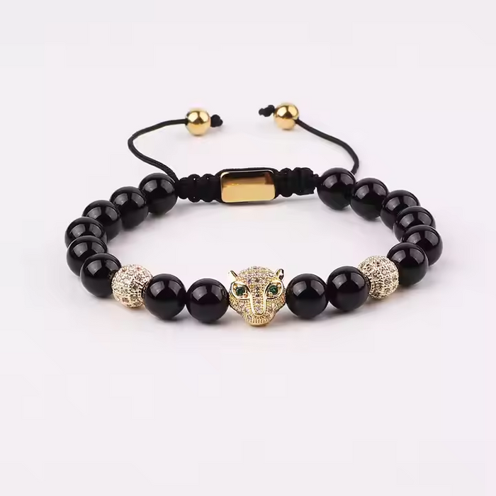 Natural Stone CZ Pave Leopard Macrame Bracelet