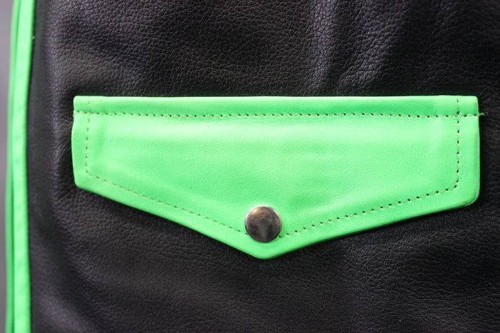 OnF Leather Bar Vest - Black with Neon Green Highlights