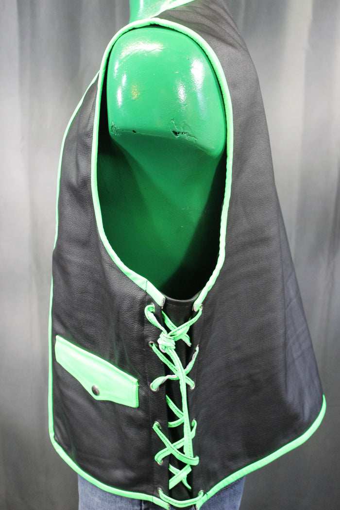 OnF Leather Bar Vest - Black with Neon Green Highlights