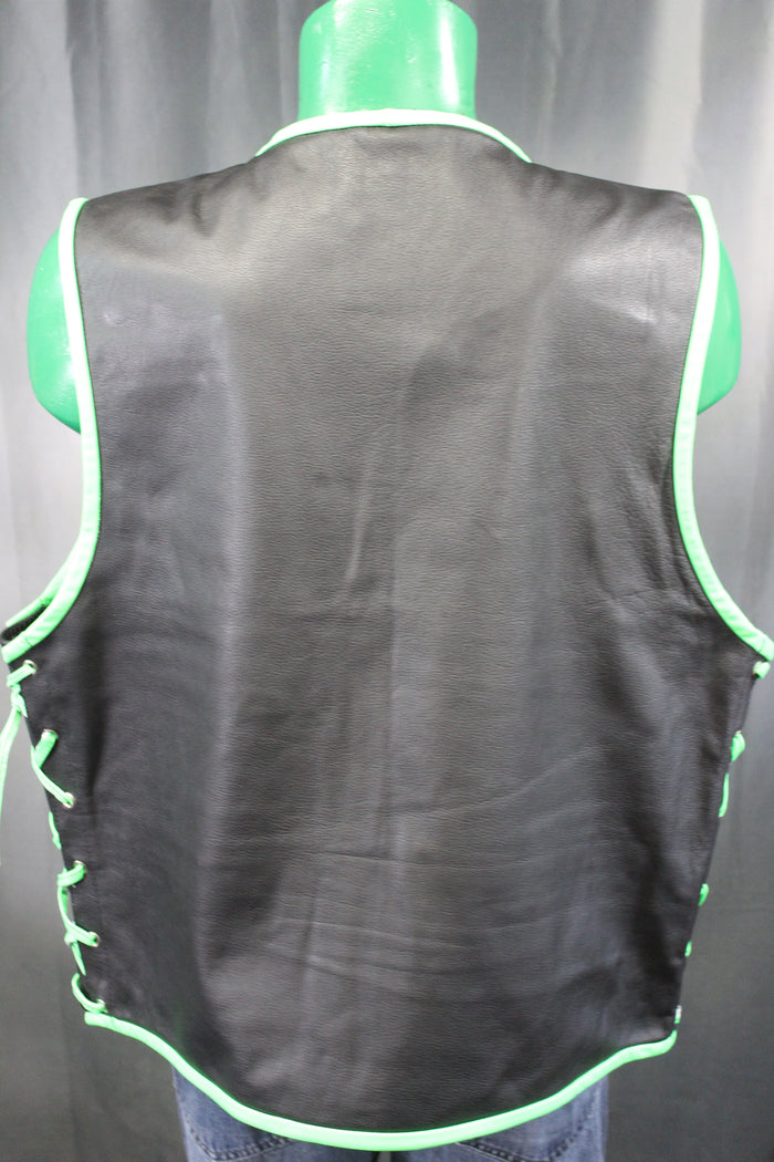OnF Leather Bar Vest - Black with Neon Green Highlights