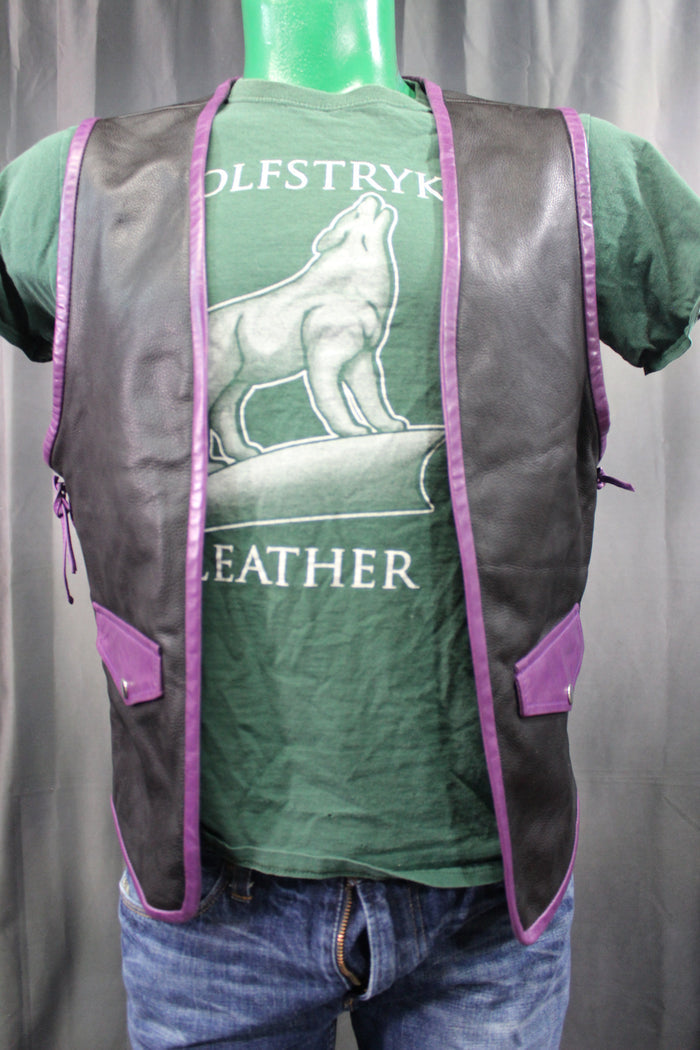 OnF Leather Bar Vest - Black with Purple Highlights