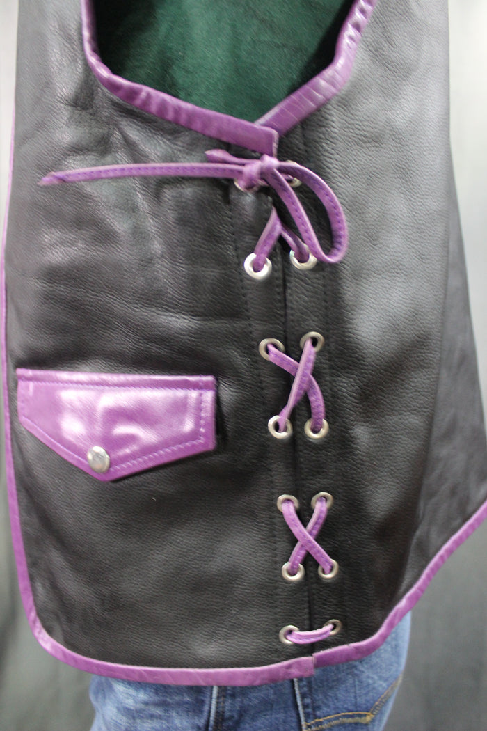 OnF Leather Bar Vest - Black with Purple Highlights