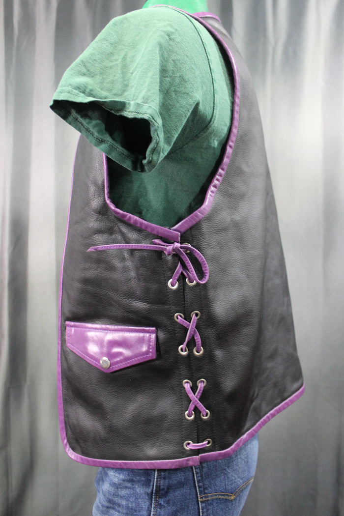 OnF Leather Bar Vest - Black with Purple Highlights