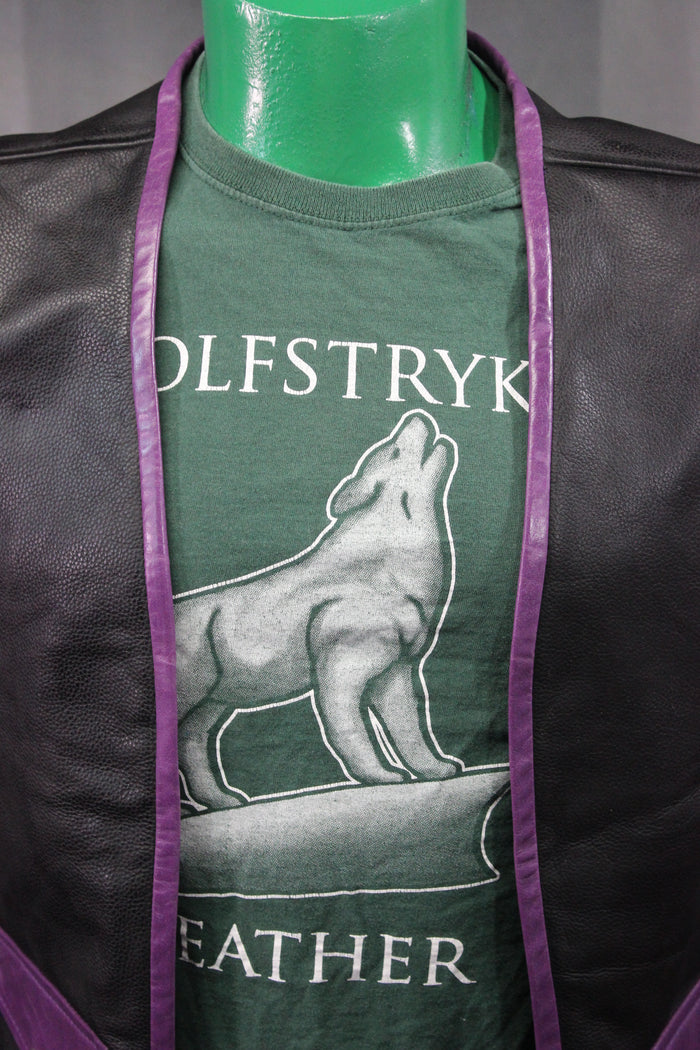 OnF Leather Bar Vest - Black with Purple Highlights