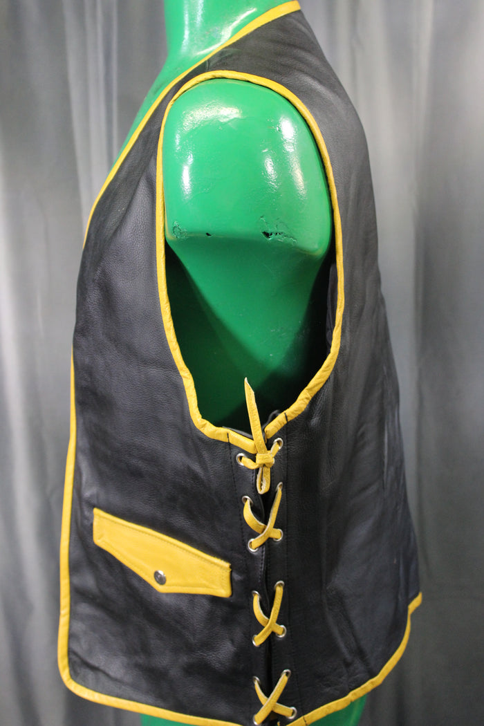 OnF Leather Bar Vest - Black with Yellow Highlights