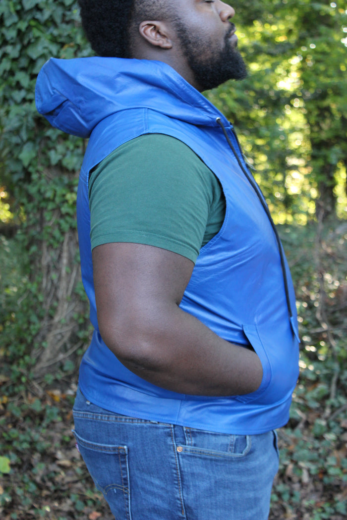 OnF Leather Hoodie in Blue
