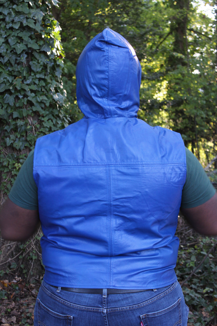 OnF Leather Hoodie in Blue