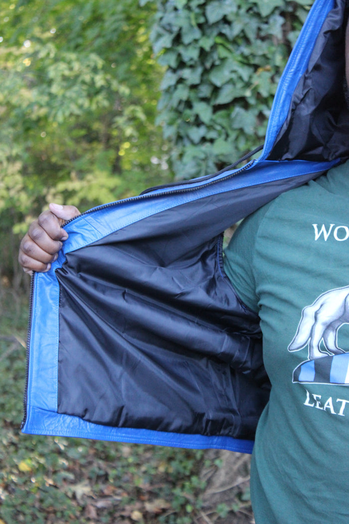 OnF Leather Hoodie in Blue
