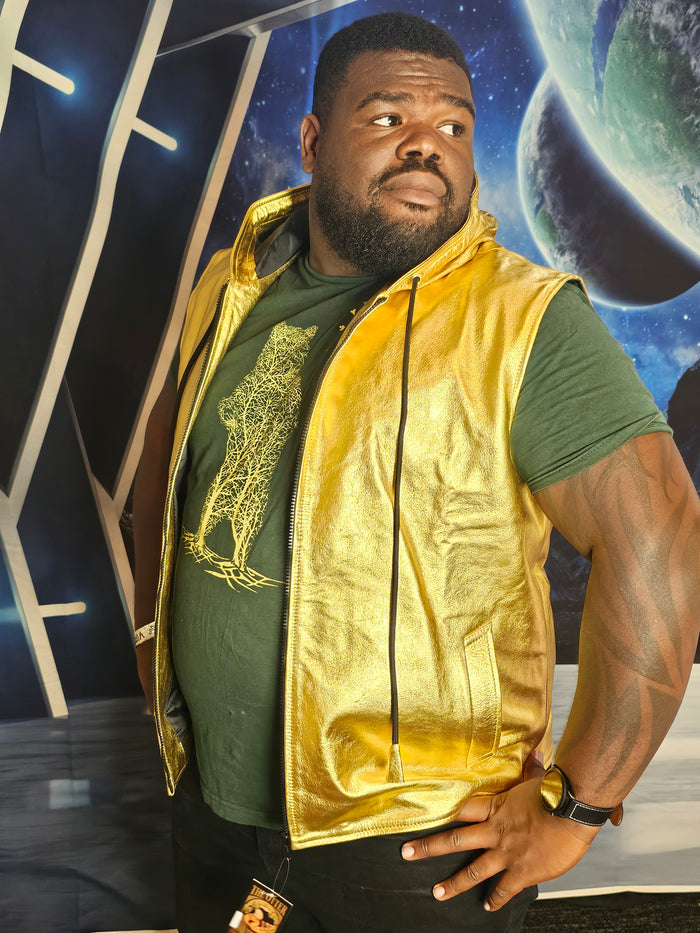 OnF Leather Hoodie in Gold