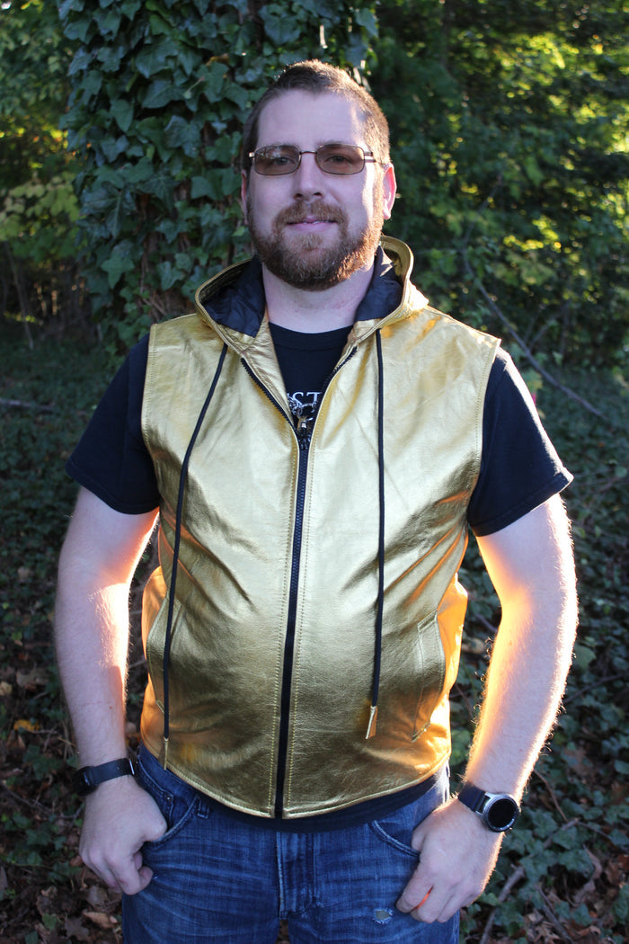 OnF Leather Hoodie in Gold