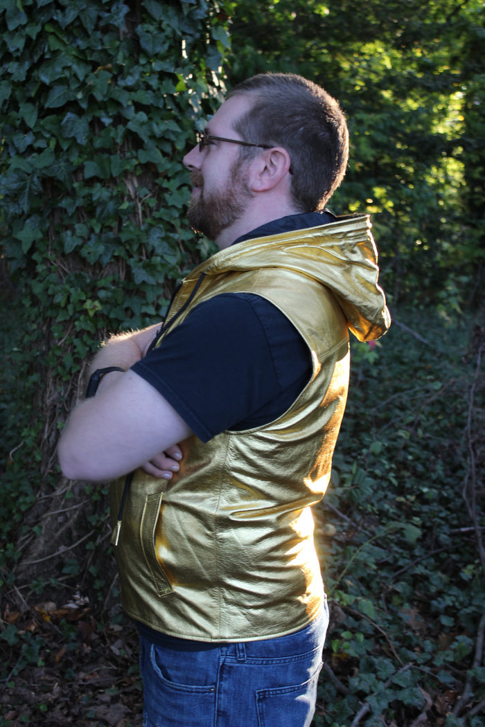 OnF Leather Hoodie in Gold