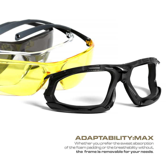 OPTIC MAX SAFETY GLASSES - REMOVABLE FRAME - AMBER ANTI-FOG LENS - 1 PAIR
