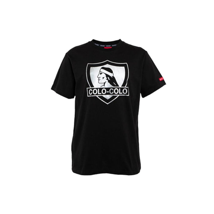 Polera Colo Colo Urbano Negra Escudo Plateado