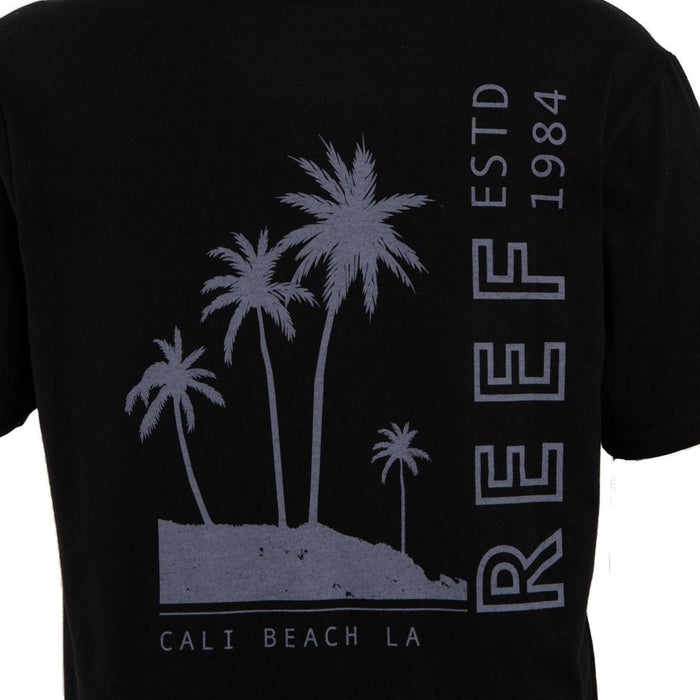 Polera Manga corta Negra Estampado Palmeras