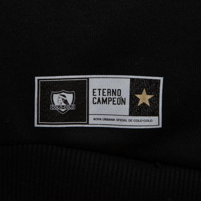 Poleron Colo Colo Urbano Fleece Carda Crew "Huinchas" Negro