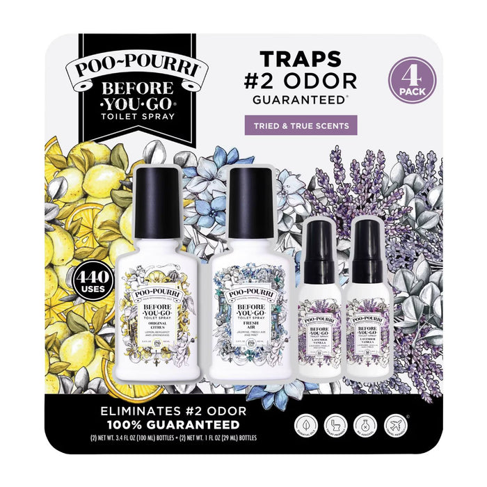 Poo Pourri - Tried and True - 2 of 3.4 oz &  2 of 1 oz - 4 Count