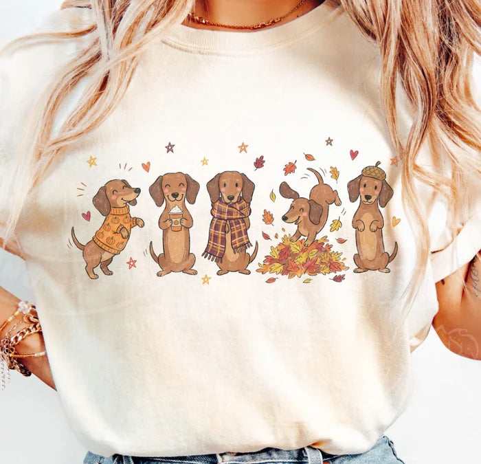 PREORDER: Dachshunds in Fall Tee  // ships 2-3 weeks