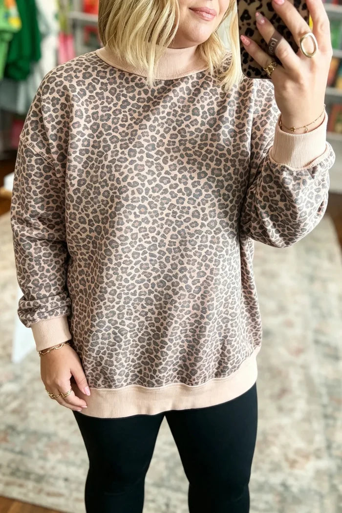 PREORDER: // Leopard Print Mock Neck Sweatshirt // ETA October
