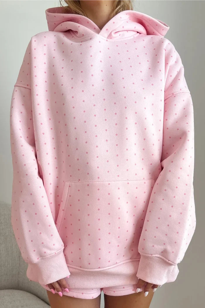 PREORDER: // Pink Polka Dot Printed Oversized Hoodie Set // ETA October
