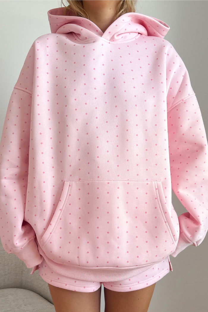 PREORDER: // Pink Polka Dot Printed Oversized Hoodie Set // ETA October