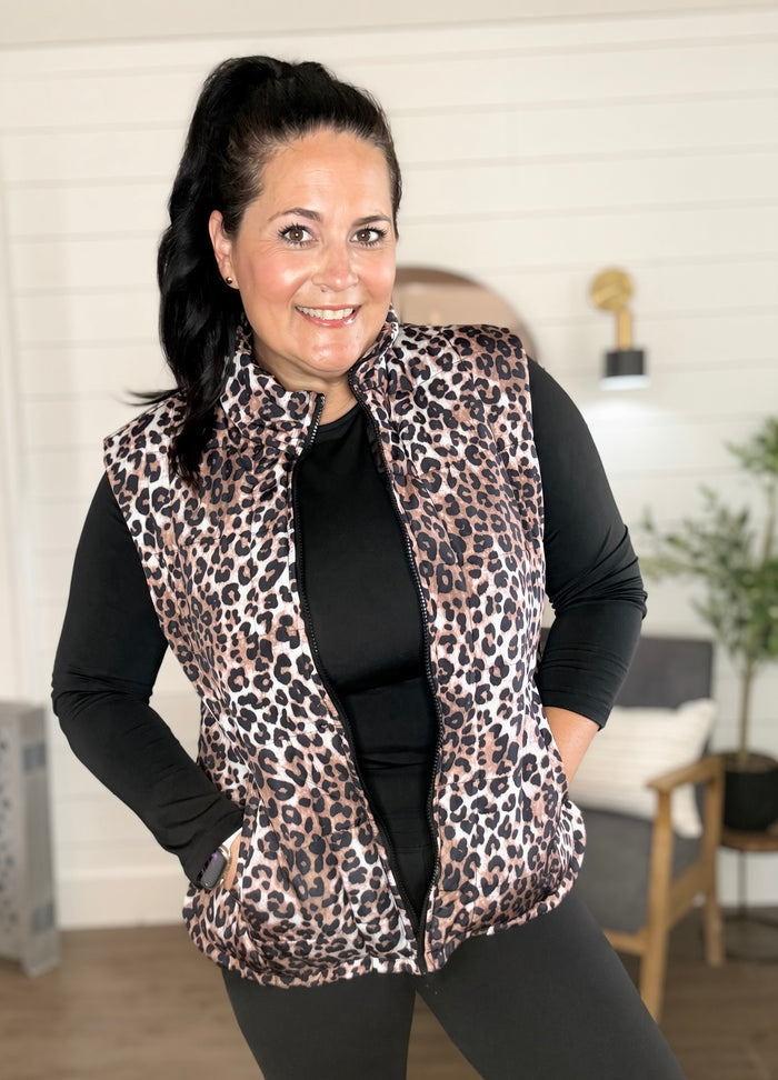 Quilted Leopard Puffer Vest