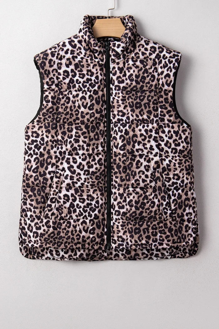 Quilted Leopard Puffer Vest