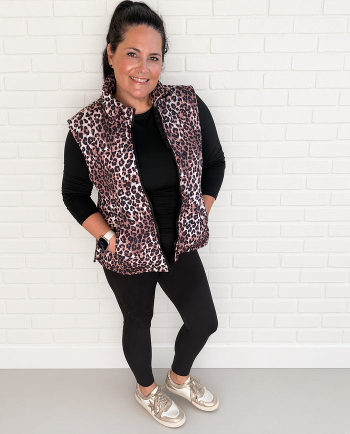 Quilted Leopard Puffer Vest