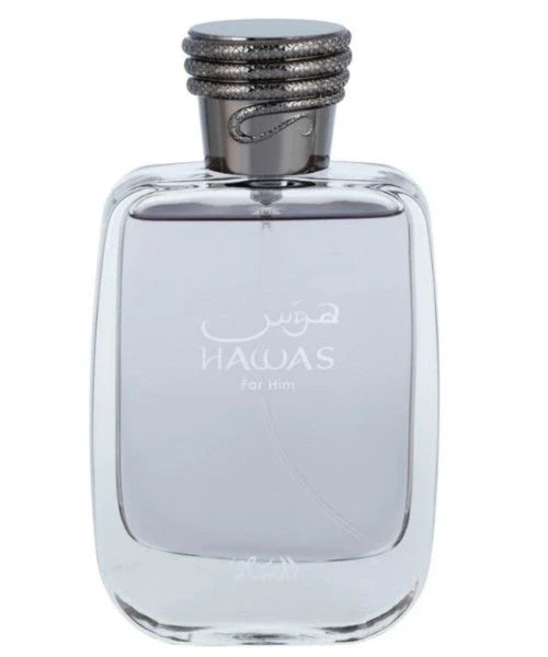 Perfume bottle with silver cap on a white background