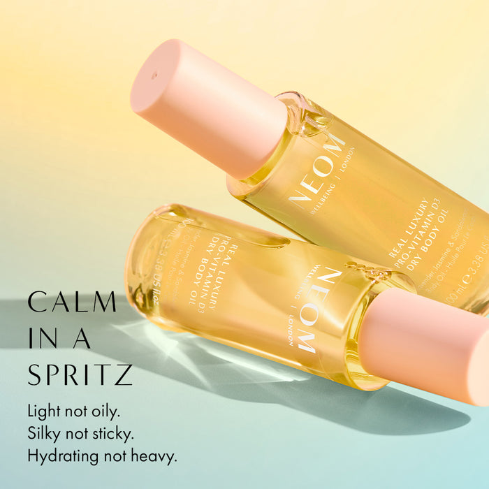 "calm in a spritz. light not oily. silky not sticky. hydrating not heavy"
