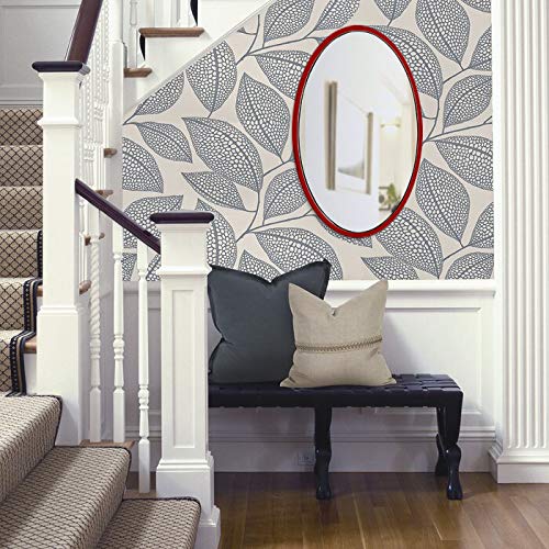Red Wood Frame Oval Shape Wall Mirror