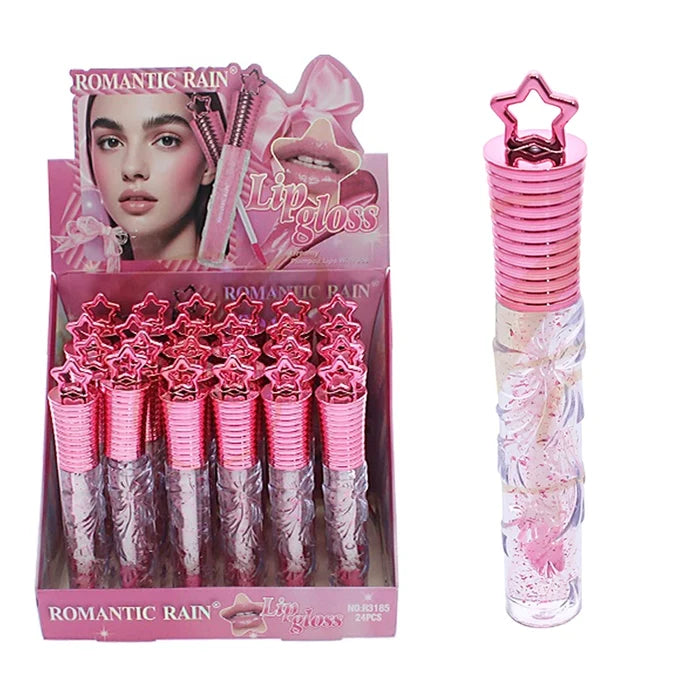 Romantic Rain Star Cap Glitter Lip Gloss - 24pc Display