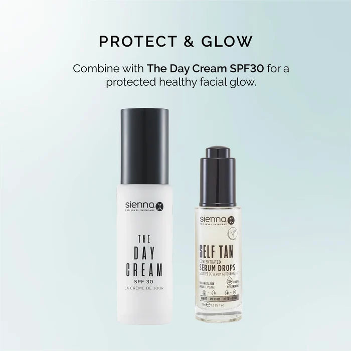 Protect & Glow | Sienna X Self Tan Concentrated Serum Drops & The Day Cream SPF30