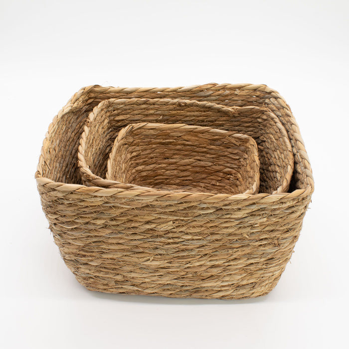 Set of 3 Natural Seagrass Square Baskets