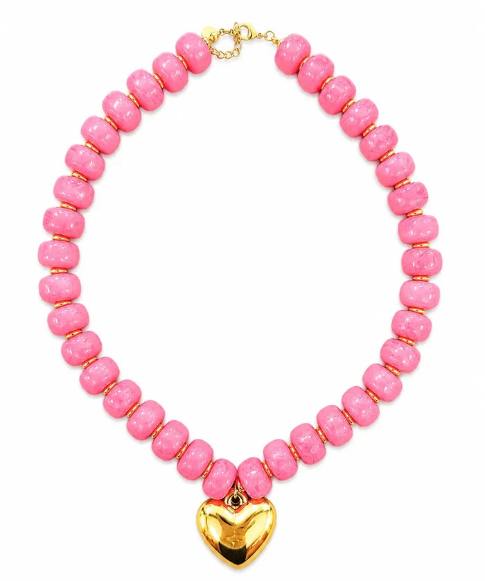 Bright Pink with Gold Heart