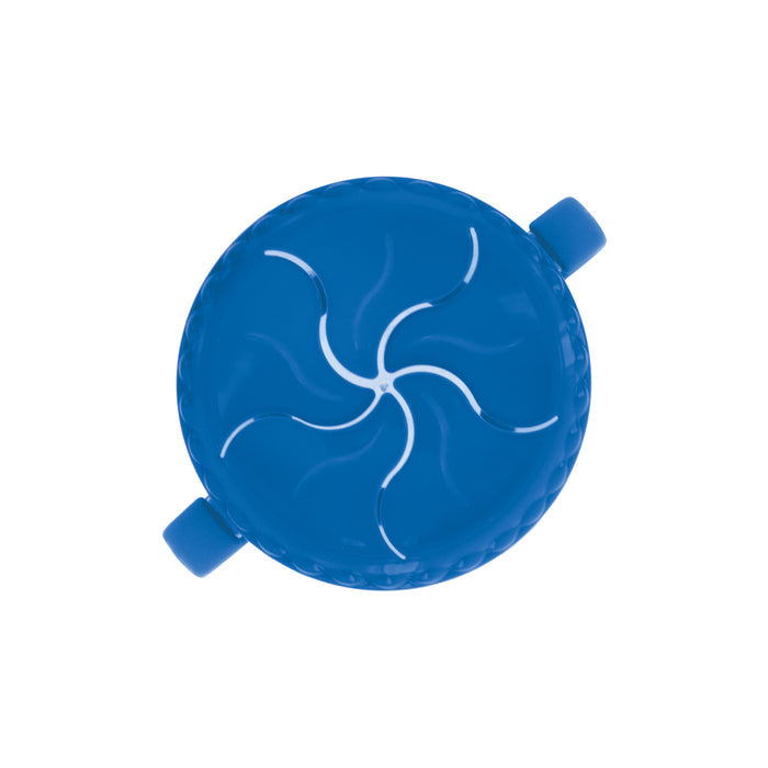 Top view of Snack Keeper Container (2 Pack) in blue, each with a flexible slotted lid and two side handles for easy snack access while preventing spills.