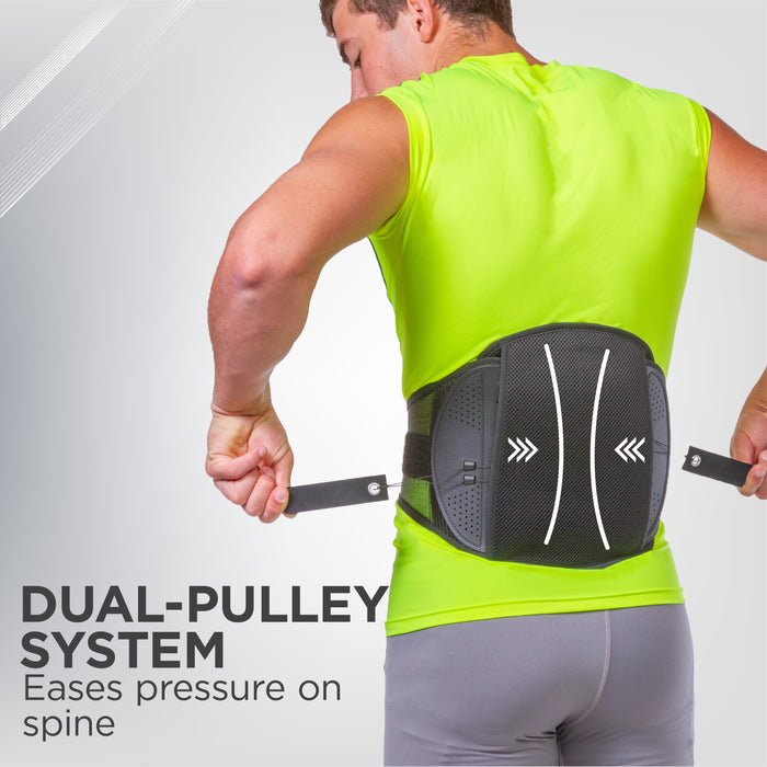 Dual-pulley system on the spondylolysis back brace eases pressure on spine