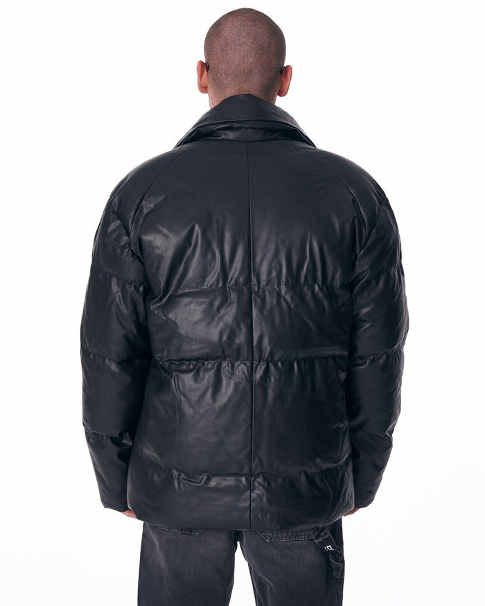 Street Style Oversized Puffy Leather Jacket (2)
