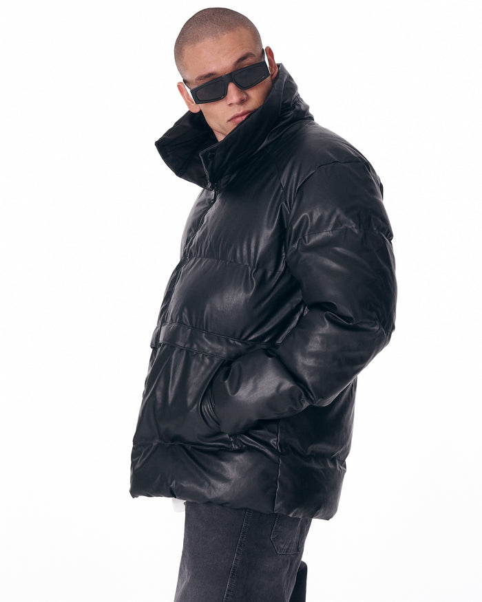 Street Style Oversized Puffy Leather Jacket (6)