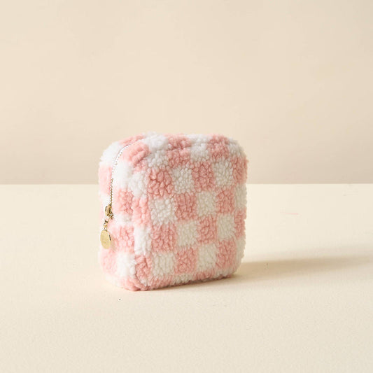 Teddy Pouch Square-Check Blush