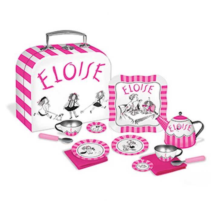 Eloise tin tea set with teapot and cups on white background