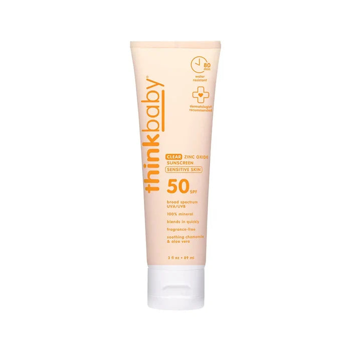 ThinkBaby SPF 50+ Baby Clear Zinc Sunscreen for Sensitive Skin, 3oz