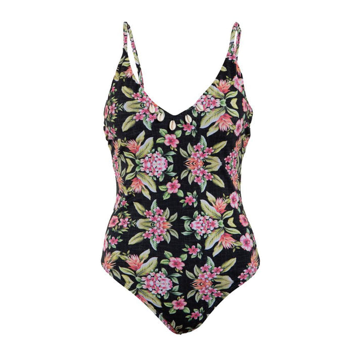 Traje de Baño Strap Ajustable Negro Floreado